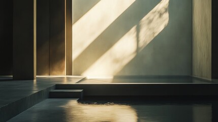Interior sunlit modern zen pool area