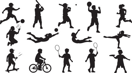 Fototapeta premium A collection of black silhouettes of children playing sports