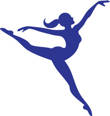 Black vector illustration of a graceful ballerina silhouette in an athletic jump pose, capturing the beauty of a woman dancing with artistic fitness and action