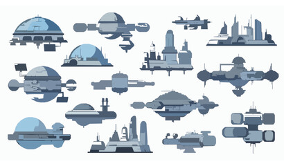 Space Colonies Flat Vector Illustration Set for Futuristic Concepts © Md