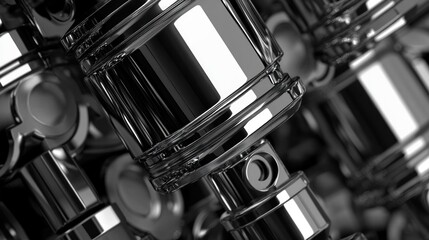 High-tech engine pistons close-up, intricate detail, industrial background