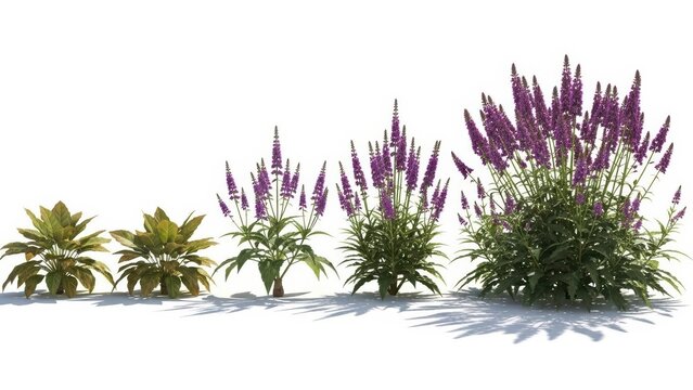 Butterfly Bush Plants in Various Stages of Growth, White Background