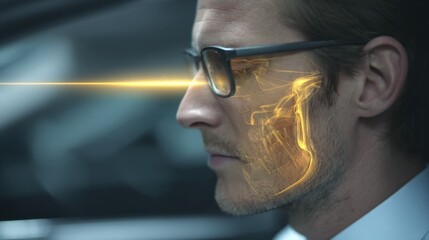 Medium shot showcasing advanced incabin monitoring technology alerting a driver to signs of drowsiness with softfocus surroundings