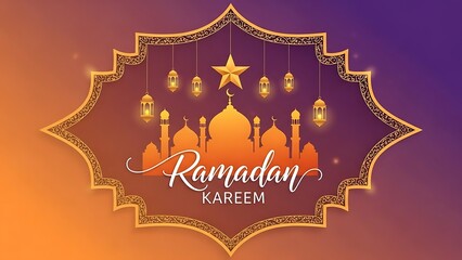 A radiant ramadan kareem design with a mosque lanterns and a golden frame