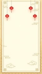 Elegant background design with hanging lanterns in red and yellow hues