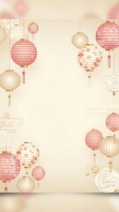 Elegant lantern display with floral patterns on a cream colored background