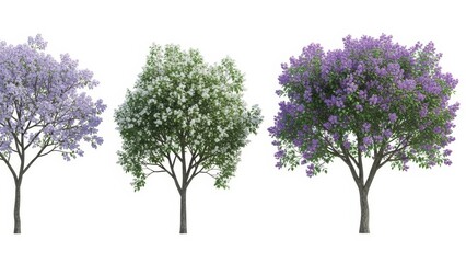 Obraz premium Isolated Trees, 3D Rendered Trees with Blossoms, Floral Elements, Spring, Summer