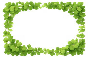 Green leaves creating natural rectangular frame, fresh spring foliage border with transparent background for design