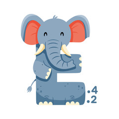 Fototapeta premium Cute cartoon baby elephant holding a number block with educational theme