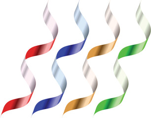 Colorful metallic streamers arranged in a playful curved and celebratory design