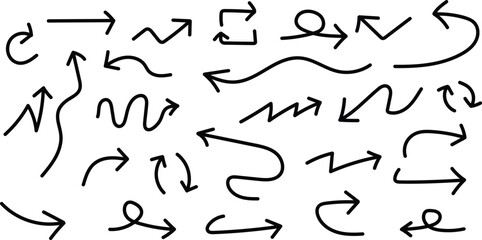 A diverse set of hand-drawn doodle arrows for navigation and emphasis Vector