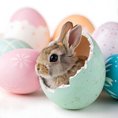 a rabbit inside a cracked Easter egg