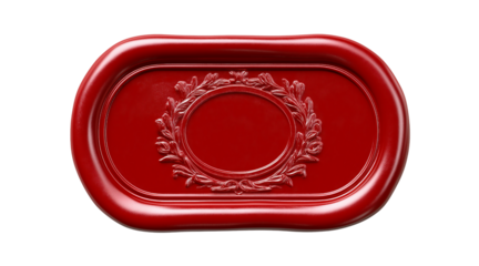 Red Wax Seal with Laurel Wreath Emblem and Oval Center isolated on a transparent background image