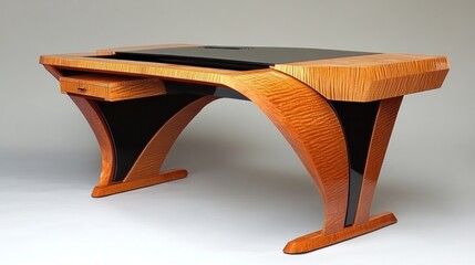 Modern wooden desk, studio shot, minimalist design,  elegant craftsmanship