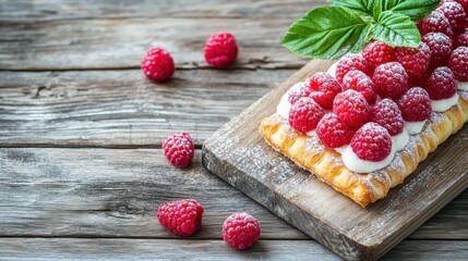 Raspberry Puff Pastry Dessert with Creamy Filling and Fresh Berries