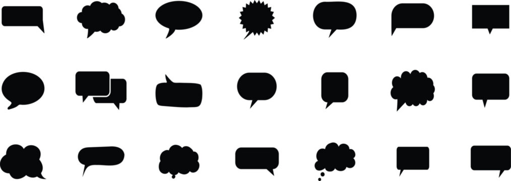 Black speech bubble set.Speech bubble comic. Set of black blank empty speech bubbles for text, chatting, message box. Vector balloon speak sign dialog communication frame. 