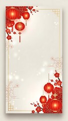 Elegant red lanterns and floral elements on a light background design