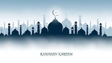 Ramadan kareem a serene cityscape with a crescent moon and mosque silhouettes