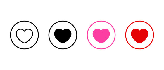 Heart, love icon set in circular outline. Like and favorite symbol. Romance, affection sign