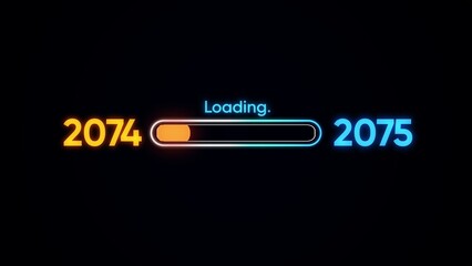 Neon loading bar from 2074 to 2075 progress