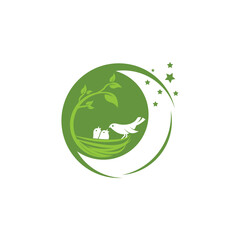 Bird's Nest Logo, Simple Bird House Illustration Templet Design Vector