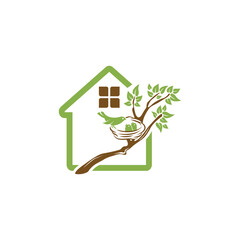 Bird's Nest Logo, Simple Bird House Illustration Templet Design Vector