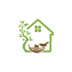 Bird's Nest Logo, Simple Bird House Illustration Templet Design Vector