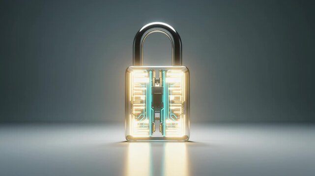 Transparent Lock with Teal Keyhole on Gray Background