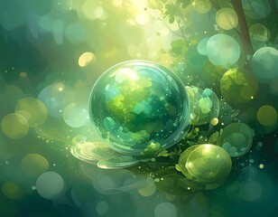 Enchanting orb cradled by lush foliage, glowing with ethereal light