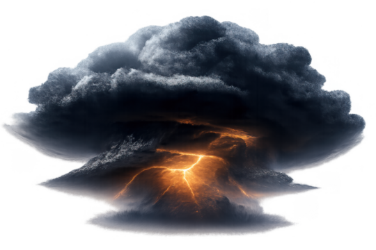 Supercell storm cloud generating powerful lightning, creating a dramatic electrical discharge on transparent background - Powered by Adobe