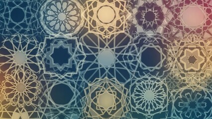 Dynamic abstract background featuring intricate geometric patterns, a modern tapestry of symmetrical ornamental designs and decorative mosaic elements, ideal for digital art