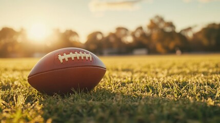 American Football on Grassy Field During Golden Hour