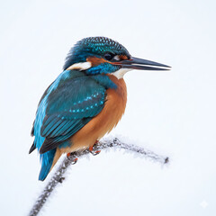 A beautiful, colorful lilac breasted roller and a blue kingfisher with orange feathers perched on a wild green branch in nature