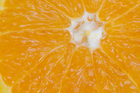 Bold orange texture in abstract macro composition with radial segments and glossy highlights, artistic approach ideal for backgrounds, textiles, and creative marketing projects