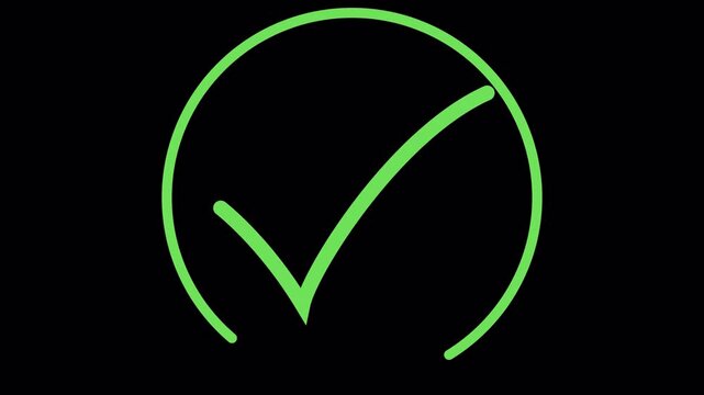 Green check mark animation with rotating circle on transparent background 4K