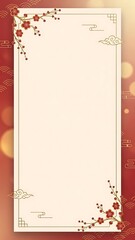 Elegant floral border design with copy space on vertical red gradient background
