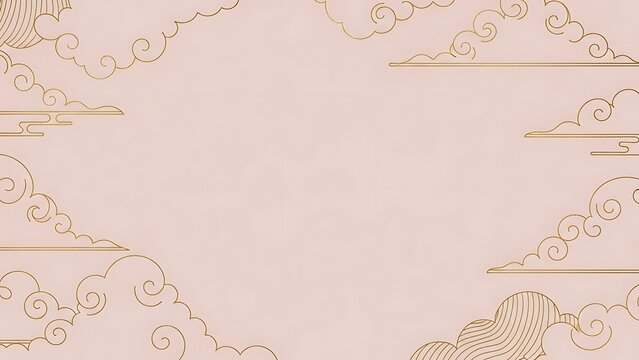 Elegant abstract cloud design with gold accents on pink background