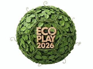 Sustainable Soccer Ball Green Leaves 3D Eco-Friendly Football 2026 Tournament Concept Isolated on White
