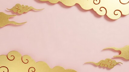 Golden cloud decorations against a soft pink background for design projects