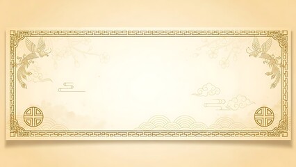 Elegant beige ornamental frame with golden decorative elements