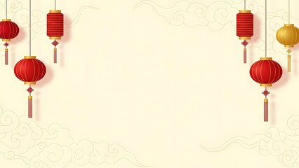 Hanging chinese lanterns decorations on cream background festive celebration