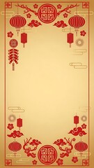 Traditional chinese new year festive lanterns and decorations on golden background