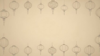 Lanterns in a row with copy space on beige background illustration