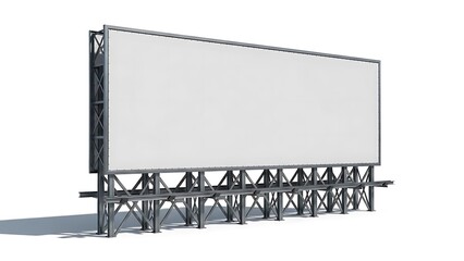 Large blank billboard on metal structure isolated on white background