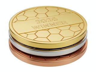 3D Gold Silver Bronze Medals 2026 Soccer Winner Award Football Championship Prizes Isolated on White