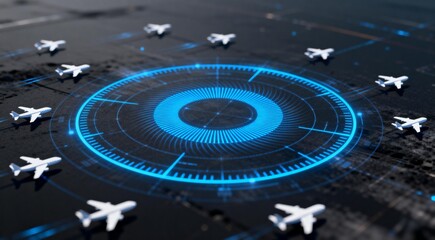 Digital graphic of airplanes and radar circle