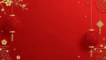 Red festive background with lanterns and floral decorations for celebration