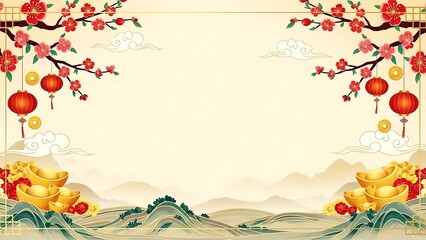 Traditional oriental celebration illustration with festive decorations