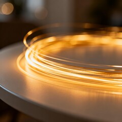 Coiled glowing light strip on surface