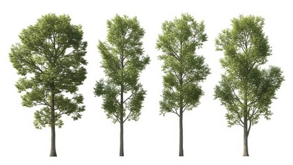 Trees Isolated on White Background, Green Foliage, Forest Elements